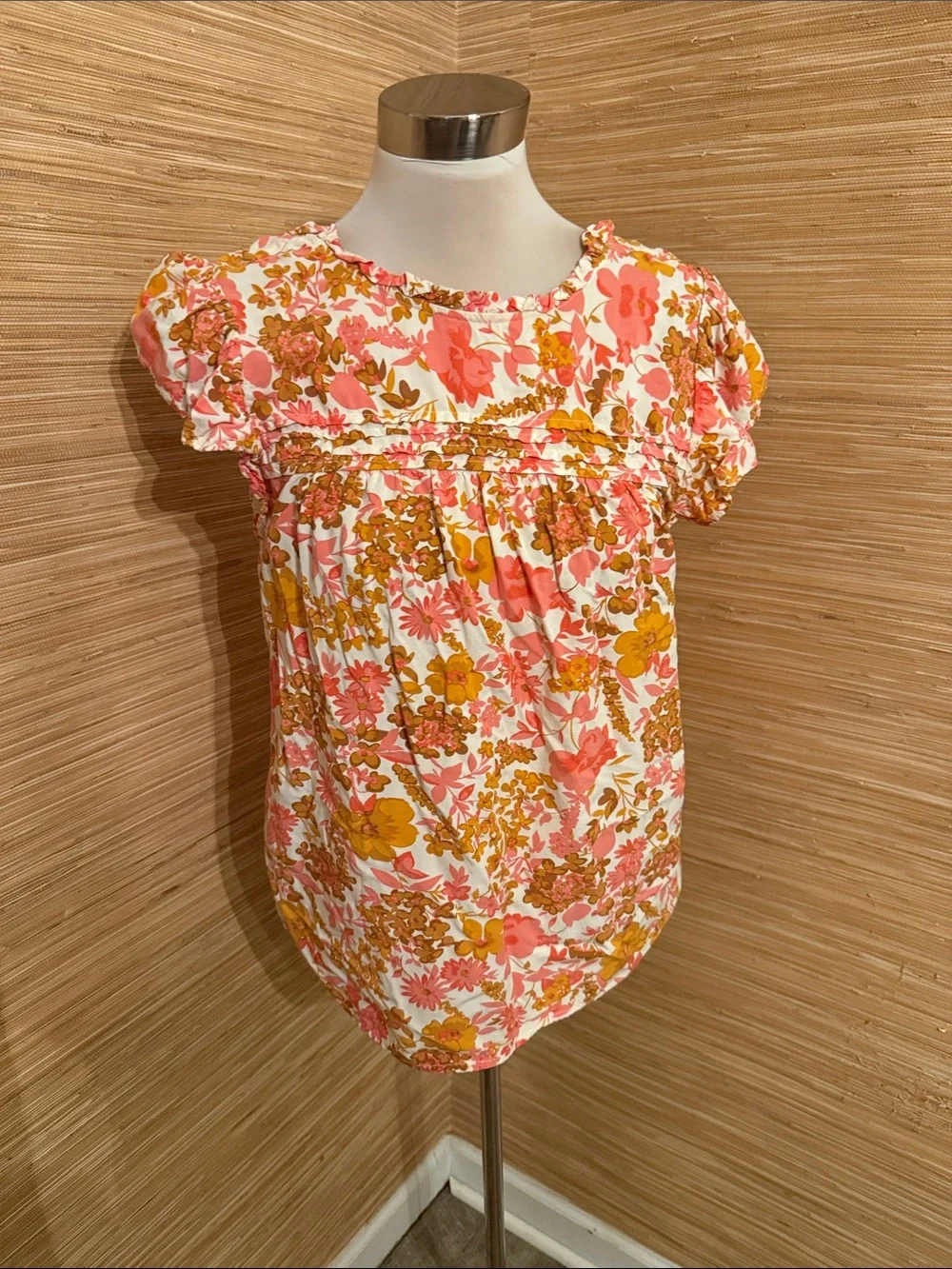 LOFT Floral Puff-Sleeve Blouse in Coral & Mustard